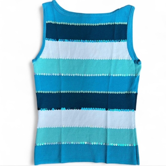 Anne Klein Collection Blue Striped Sequin Coastal Euro Summer Tank Top Small - Picture 1 of 8